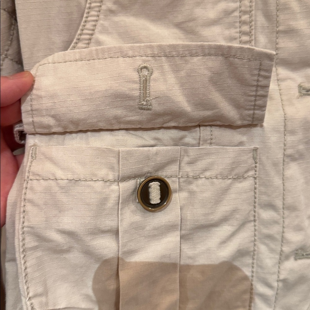 Eddie Bauer cotton canvas tan safari shirt jacket Orange trim women’s S - Picture 4 of 11